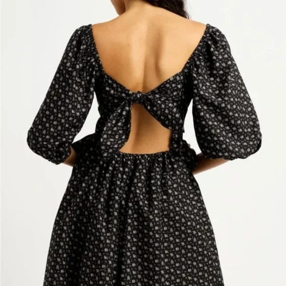 NWT Eliza Faulkner Maria dress Elegant Black Floral Dress with Cream Accent - Picture 2 of 5